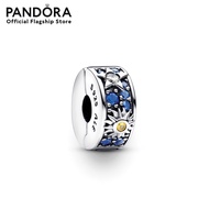 Pandora Celestial sterling silver clip with royal blue crystal night blue crystal blazing yellow cry