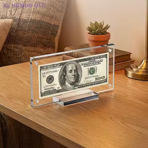 1PC Sturdy Clear Acrylic Magnetic Dollar Bill Picture Frame Holder With Base For Display Collectible