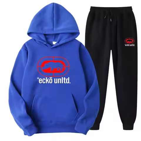 Ecko Unltd. Rhino Logo Sweatsuit Hoodie and Joggers Two-Piece Set Urban Street Fashion Casual Athlet