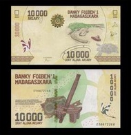 馬達加斯加2017年版10000 Ariary紙鈔１張。－UNC－－