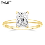 EAMTI 3CT 925 Sterling Silver Engagement Rings Gold Radiant Cut Solitaire Cubic Zirconia CZ Wedding 