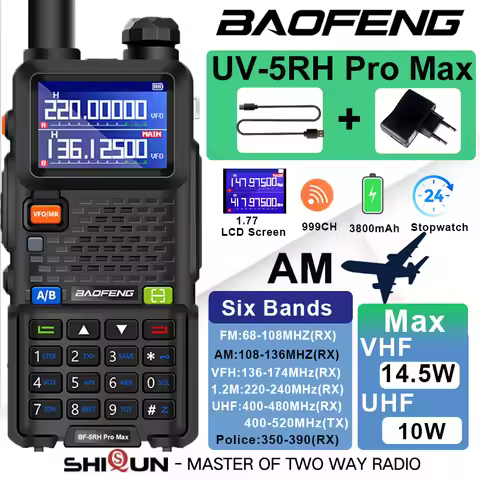 UV-5RH Pro Max Air Band 14.5W 3800mAh AM FM Radio Six Band 65-520MHz UV-5RM Walkie Talkie USB C Freq