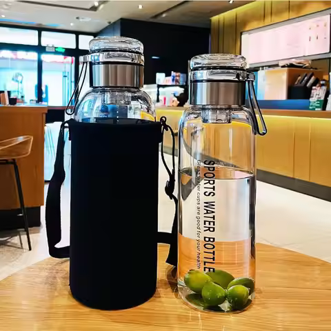 1.0 L Large Glass Water Bottle With Cloth Sleeve Borosilicate Glass Drinking Bottles With Tea Infuse