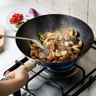 日本霜山 日本製木柄窒化鐵炒鍋(IH爐可用)-33cm