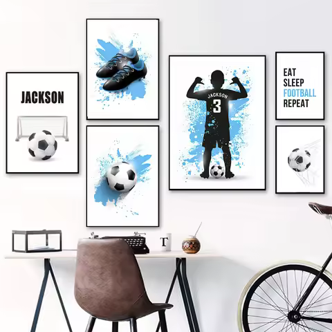 Soccer Jersey Shoes Custom Name Kids Football Posters And Prints Wall Art Canvas Painting Pictures K