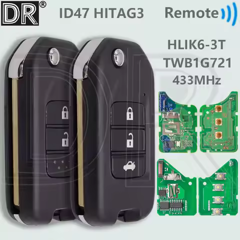 DR OEM TWB1G721 A AFM HLIK6-3T G ID47 Chip 433MHz Car Remote Key For Honda Accord Civic City CRV Vez