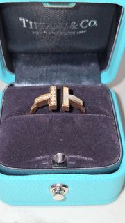 Tiffany & Co T Wire T2 雙T鑲鑽 珍珠母貝 玫瑰金 戒指