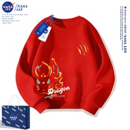เสื้อสเวตเตอร์สีแดง NASA ชุดฉลองปีใหม่เด็กชายชุดปีนักษัตรมังกรปี2024สำหรับเด็กหญิงฉลองปีใหม่เด็ก