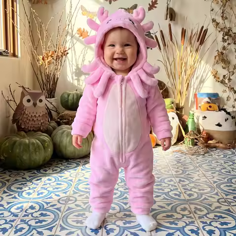 Baby Clothing Girls Axolotl Costume Romper Long Sleeve Halloween Hooded Jumpsuit Newborn Autumn Wint