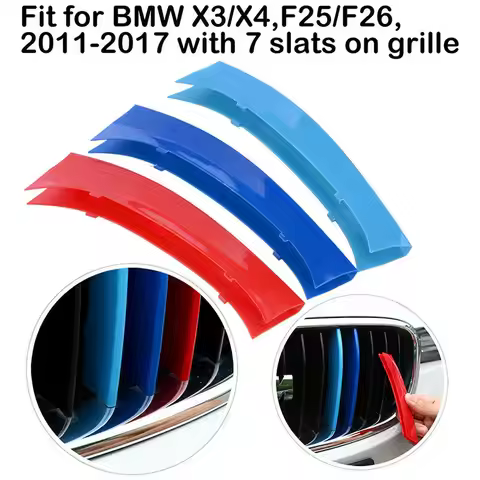 7 Slat Grille Cover Clip Trim For BMW X3/X4,F25/F26, 2011-17 Front Kidney Grill Sport M Style Color 