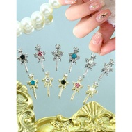 AC.856 Thai Shop Pack Of 2 Pieces Silver And Gold Nail Accessories Star Shape Decorated With Diamond