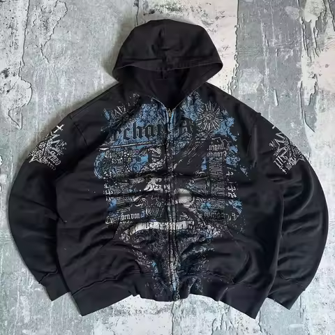 Affliction Gothic Hoodie Y2K New Retro Pattern Oversize Zipper Hoodie For Women Hip Hop Casual Sweat