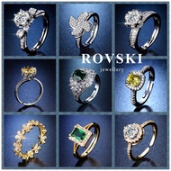 ROVSKI Fashion Korean Jewelry 50 Designs Gold Plated Silver 925 Original Cincin Perak Emas Perempuan Women Shine Ring Adjustable Diamond Rings Ready Stock