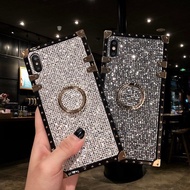 For OPPO R15 R17 F17 Pro Luxury Square Bling Glitter Phone Case Ring Kickstand Hard Diamond Shockpro