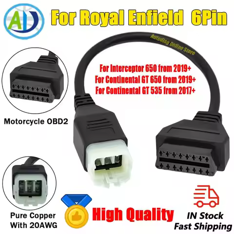 OBDII Adapter Cable For Royal Enfield 6Pin OBD2 Diagnostic Cable For Interceptor 650cc/Continental G