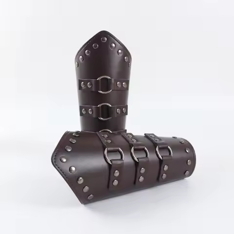 2pc/pcs Men Medieval Cosplay Leather Armor Arm Warmers Lace-Up Viking Pirate Knight Gauntlet Wristba