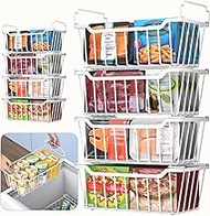 Goovilla Freezer Organizer Bins with Foldable Handle, 8 Pack Stackable Freezer Baskets for 3.5-7 Cu.