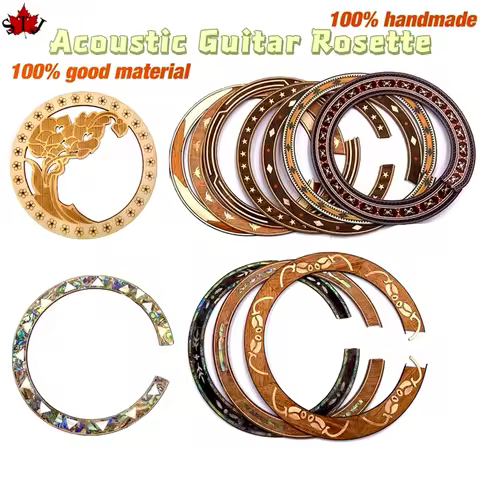 2pcs Classic Acoustic Guitar Rosette rosewood Circle Sound Hole Rosette Inlay Decal Sticker，Acoustic
