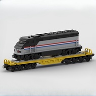 MOC Building Blocks Amtract EMD F59PHI & US Heavy Duty Flat Car Model DIY Assemble Bricks Train Tran