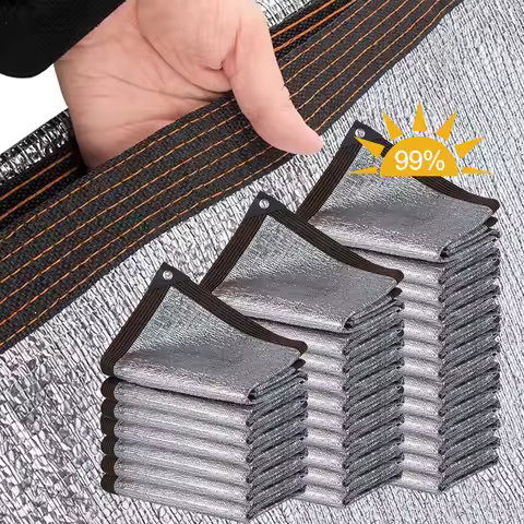 Aluminum Foil 99% Shading Rate Garden Shade Cloth with Grommets Anti-UV Sun Shade Net Waterproof Cov