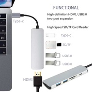 6 in 1 Type C Hub,USB 3.1 Type C to HDMI/SD Card Reader/TF/2 USB 3.0 Ports PD USB C Charging Port Adapter
