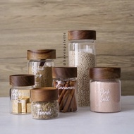 Alta Round Glass Jar Screw Lid Storage Jar with Acacia Lid Spice