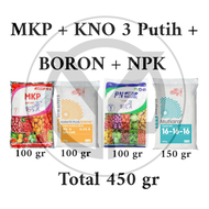 MKP + KNO 3 Putih + BORON + NPK 16.16.16 Cap Pak Tani dan Meroke (PAKET PUPUK ANGGUR BUAH SAYUR KEMASAN REPACK) total 450gr