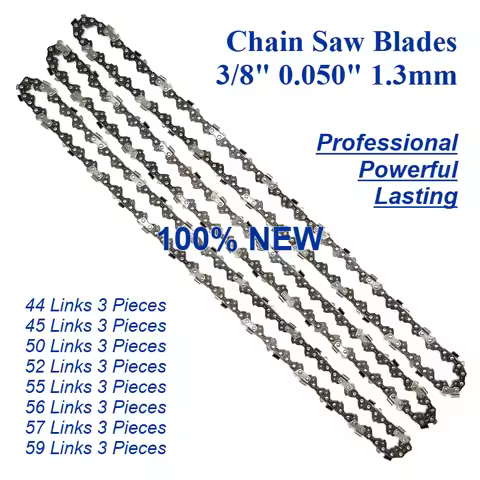 Chainsaw Blades 3 Pieces Saw Chains Semi Chisel for 3/8" Pitch 1.3mm Gauge 44 45 50 52 55 56 57 59 D