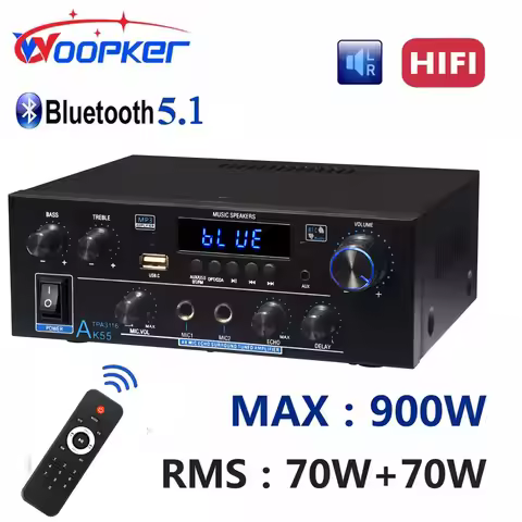 Woopker audio amplifier AK55 MAX 900W 2.0 channel HIFI digital Bluetooth amplifier supports dual mic