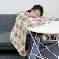 Wearable Plaid Fleece Blanket With Button Warm Throw Blanket Office Shawl Wearable Nap Air Condition