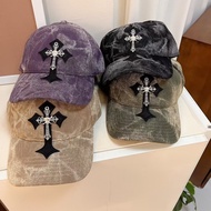 American Style Tie-Dye Street Wear Cross Baseball Cap Female yk2 Hot Girl Street Hip-Hop Soft Top Bi