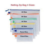 Fail Buku Sekolah Viral Transparent Netting Zip Bag Pen Holder A5 A4 B4 A3 File Folder