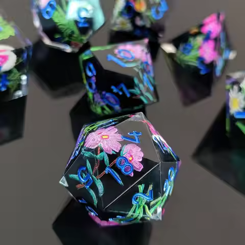 DND Flower Dice Resin Dice set RPG Resin Dice polyhedral Dice Dnd Dice set for DND Game player dice 