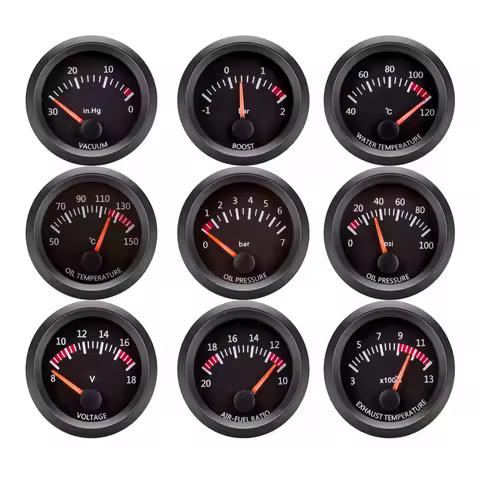 12V 52mm Car Gauge Water Temp Oil Temp Voltmeter Oil Press BAR/PSI Vacuum Boost Gauge Air Fuel Ratio