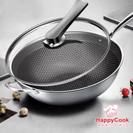 HAPPYCOOK Honeycomb Non Stick Frying Wok Pan With Lid (34cm)