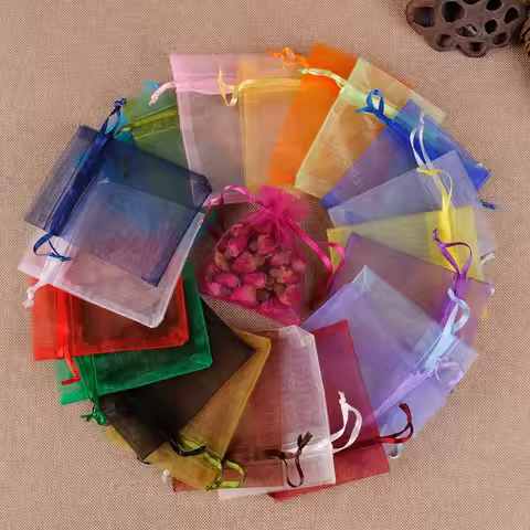 50pcs 7x9cm 9x12cm 10x15cm 15x20cm Organza Gift Bags Christmas Halloween Wedding Party Gift Box Cand