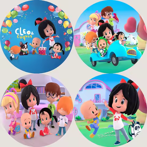 Round Cleo and Cuquin Backdrop Kids Birthday Party Baby Shower Photography Background Circle Banner 