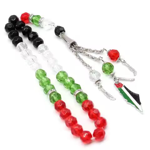Palestine Flag Color Country Map Bracelet Muslim Small Bead Acrylic Rosary Beads Worship Bracelet Ei