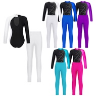 Girls' Leotard Glitter Gymnastics Leotard Long Sleeve Skating Bodysuit Jumpsuit with Long Leggings