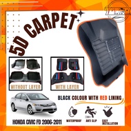 Honda Civic FD 2005-2011 5D Car Carpet Anti Slip Mat with black red line (3 PCS)