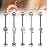 1 Piece Round Star Shape Stainless Steel Industrial Barbell Earring Stud 14Gauge