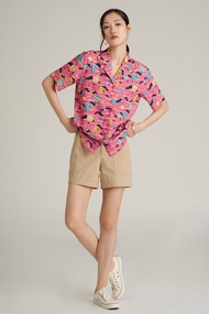 McJeans เสื้อเชิ้ตผู้หญิง เสื้อฮาวายแขนสั้น สีชมพู พิมพ์ลาย MWSZ278