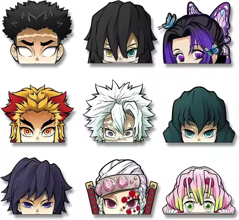 For 9 PCS Anime Car Decals, Demon Slayer Peeker Anime Car Sticker for Car Trunks Van Jeeps Motorcycl