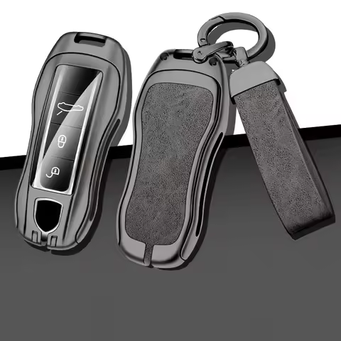 Leather Car Metal Key Case Cover Shell Fob For Porsche Cayenne 911 996 Macan 718 Taycan Panamera Box