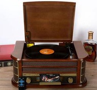 HENAUDIO復古木質復古收音機LD唱盤CD播放機仿古收音機插卡 藍芽盒另購 出口德國超復古黑膠唱機，輸出功率12W，