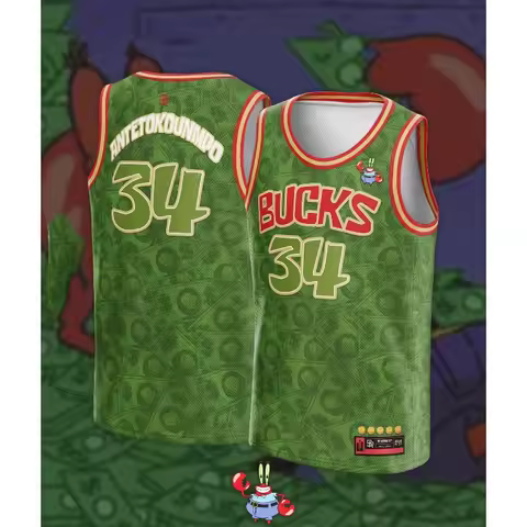 New Mr. Krabs Giannis 34 Bucks Basketball Jersey Men Sleeveless Breathable Sports Vest for Training