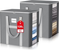 120L Extra Large Blanket Storage Bags, 2Pcs Comforter Clothes Storage Bag with Reinforced Handles Zi