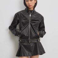 Butterfly Leather Jacket 蝴蝶打褶擦色做舊機車皮衣