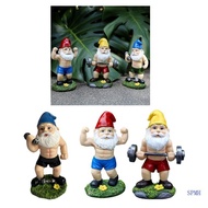 SUP Garden Gnome Statue Ornaments Outdoor Fitness Garden Gnome Statue Dumbbell Weightlifter Dwarfs S
