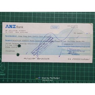 old cheque with stamp behind. ANZ bank